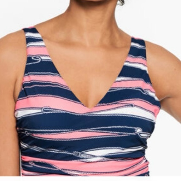 Talbots Pink and Blue One Piece Swimsuit with Ruching - Picture 3 of 7